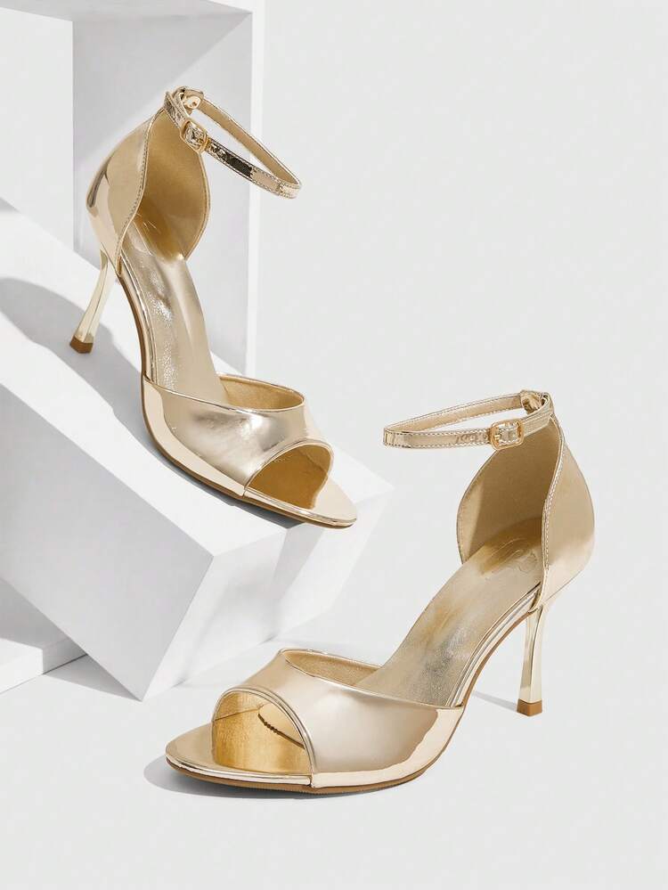 CUCCOO SZL Women Shoes Spring And Summer New Gold Ankle Hairtail Peep Toe Women's High Heel Sandals Fashion Comfortable Versatile Sexy Party Banquet Women Sandals Peep Toe Sandals Wedding Shoes Prom Heels