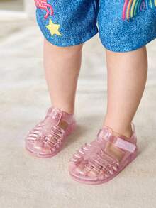 Cozy Pixies 1 Paar modische, vielseitige, süße, verspielt prinzessinrosa transparente, weiche und bequeme Strandkristall-Gitter-Sandalen im Landhaus-Stil - Babypink - Übersicht 2