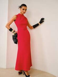 ZEYLAH Elegant Sleeveless Waist Cinched Dress, Spring/Summer - Red - View 1