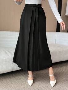 DAZY Women's Solid Color Pleated Casual Versatile Date/Travel Mini Skirt Summer - Black - View 3