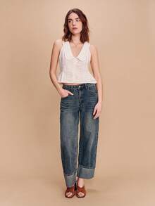 lacRébo Blusa sin mangas con pliegues y bordado floral, adecuada para citas y salidas - Blanco - Ver 5