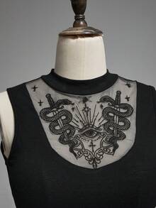 ROMWE Goth Camiseta ajustada de cuello alto con diseño hueco de ojo de serpiente estilo gótico bohemio - Negro - Ver 3