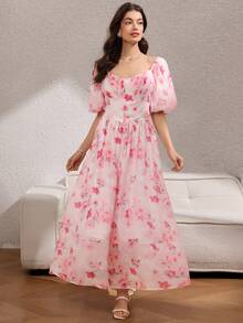 Rafferiza Women's Elegant Printed Belted A-Line Dress - Pink - View 3