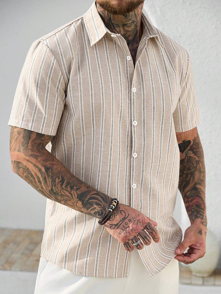 Manfinity CasualCool Men's Casual Striped Short Sleeve Single-Breasted Commuter Shirt - Multicolor - View 1