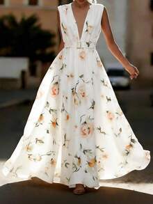 EMERY ROSE Women's Summer New Vacation Floral Print Asymmetric Neck Dress - White - View 4