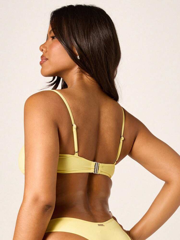 Missguided x Playboy Knot Detail Bandeau Bikini Set With Pink Bunny Logo Summer Beach Swimwear Two Piece Yellow