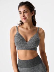 女士性感支撑无钢圈无缝透气柔软文胸 - 灰色 - 查看 7