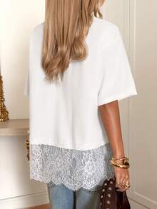 SHEIN EZwear Áo thun nữ tay ngắn cổ tròn màu trơn, kiểu dáng thường ngày, đa năng. - trắng - Xem 2