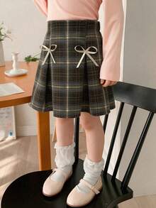 Dazy Kids 女童休闲格子蝴蝶结装饰迷你裙，春夏款 - 彩色 - 查看 4