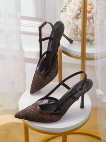 CUCCOO HITCHD 纯色拼接金属装饰简约休闲女式高跟鞋春季鞋款春假复活节舞会高跟鞋 - 摩卡棕 - 查看 2