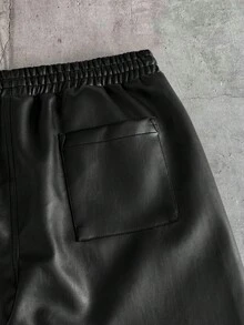 AXEPEAK Men's Casual Numeric Print Drawstring Waist Shorts, Summer - Black - View 5