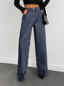 EURMUSE HIGH RISE SLANT POCKET WIDELEG JEAN WITH LEOPARD - Light Grey - View 5