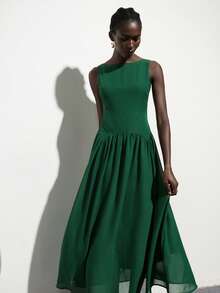 Aveloria Modichic Đầm xếp ly không tay phong cách retro châu Âu và Mỹ - màu xanh lá - Xem 5