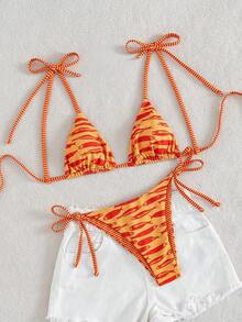 Swim Vcay Bộ bikini 2 mảnh gợi cảm thời trang, ngọt ngào, thắt nơ vai, không gọng, có đệm mút tháo rời, thích hợp cho bãi biển và sân bay. - trái cam - Xem 7
