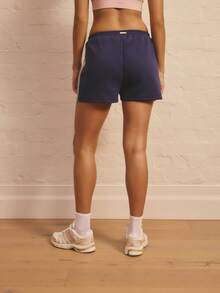 Aralina Leisurewear Active Women's Heavy Weight Ponte Fabric With Side Strip Trim And Front Pin Tuck Detail Gym Workout Loose Short - Navy Blue - View 2