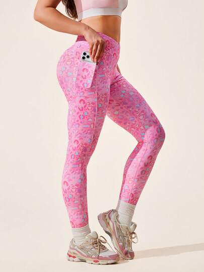 Core Rhythm Women's Dopamine Leopard Print Leggings, Tight Fit With Pockets, 3/4 Length, Suitable For Daily Casual Wear, Running, Yoga, Gym, Tennis, Golf, Versatile Fashion