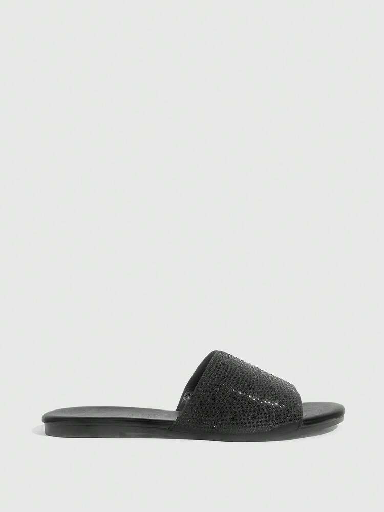 CUCCOO SZL Women's Rhinestone Embellished Flat Sandals, Comfortable Open Toe Beach/Casual Wear