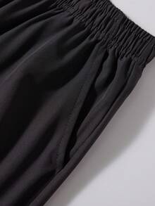 Manfinity Homme Men's Casual Versatile Letter Print Drawstring Waist Pants - Black - View 4