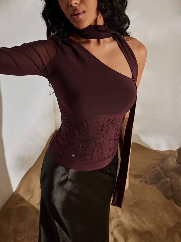 Opulessa Women's Solid Color Rhinestone Design Shoulder Long Sleeve Fitted Fashionable Blouse Suitable For Beach Vacation,Casual,Vacation,Vacation Outfits Women,Vacation,Summer Holiday Outfits ,Holiday Outfits For Women,Holiday,Vacation Outfits For Women,Vacation Dress,Elegant,Going Out,Party,Beach,Beach Shorts,Beach Outfits For Women,Beach Skirt,Beach Set,Beach Outfit,Beach Outfit For Women,Summer,Summer Clothes,Summer Holiday Outfits,Flower,Graphic