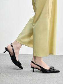 CUCCOO BIZCHIC 女士尖头黑色哑光PU折纸装饰时尚通勤简约风后系带三带细跟高跟鞋 - 啞光黑 - 查看 9