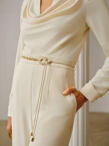 ZEYLAH 翻领修身长款连体裤，春夏款 - 杏色 - 查看 2