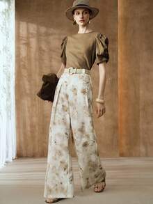 Arave 女士梭织斜纹扎染数码印花面料常规腰部真口袋直筒裤 - 0.霧綠 - 查看 7