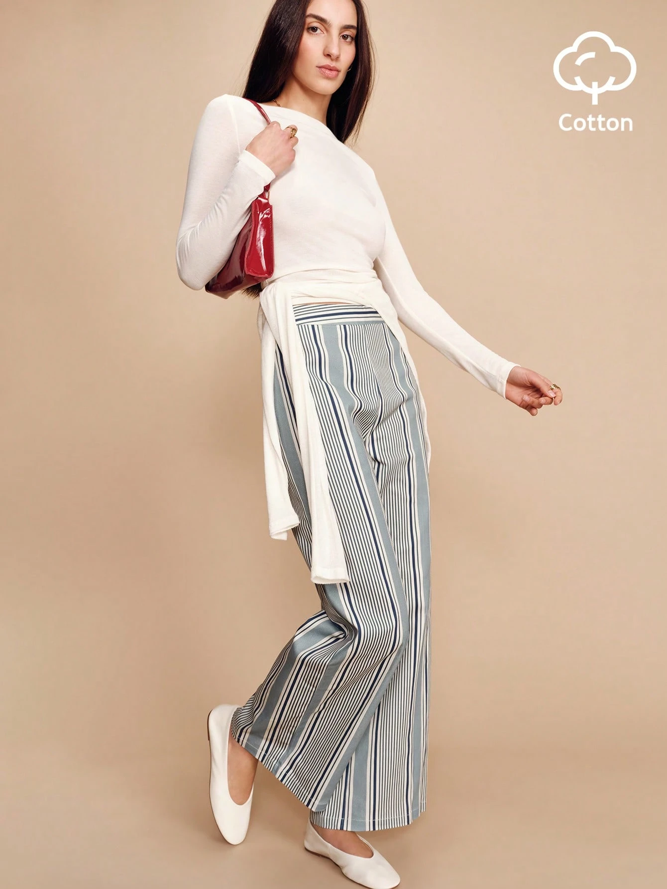 Pantalón de algodón de talle alto a rayas azules, estilo francés vintage de primavera y verano, estilo parisino, pantalón de algodón casual para vacaciones y negocios