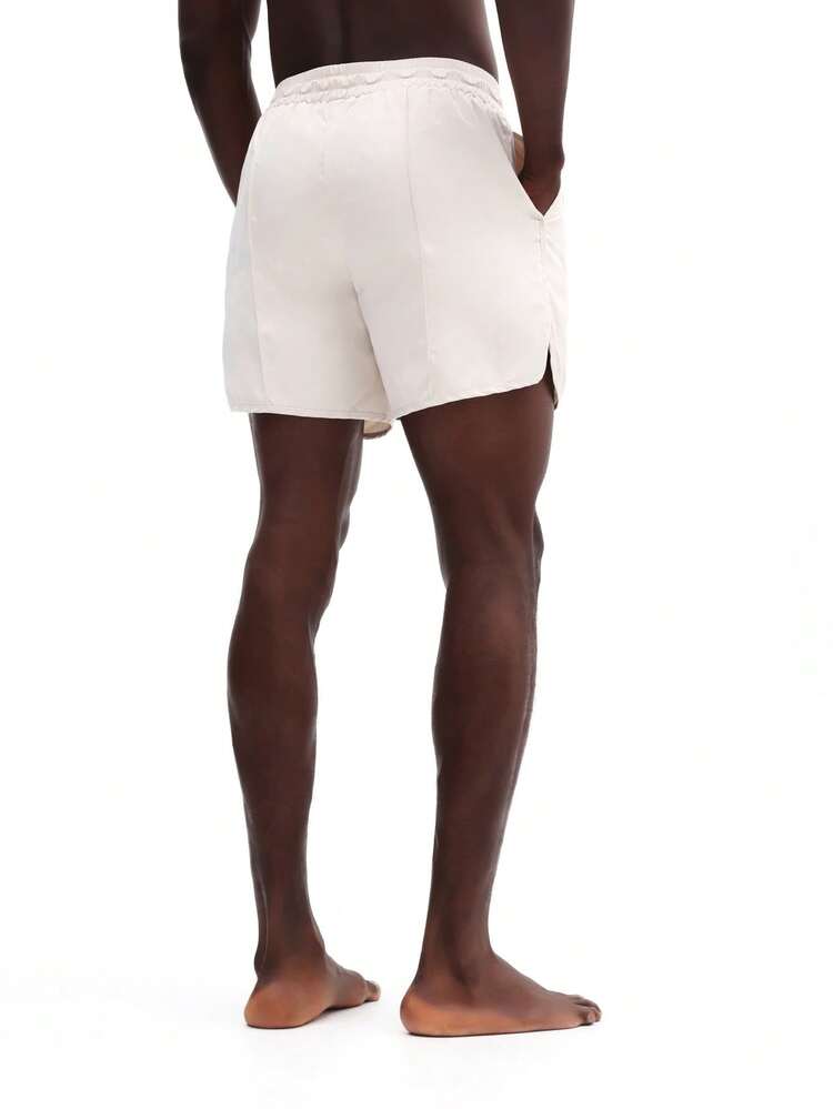 Men's Beach Short Sleeve Nylon Swim Trunks With Drawstring Waist Side Pockets Summer Quick Dry Casual Vacation Shorts