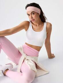 Loungeista 1件装女士纯色塑身瑜伽健身跑步网球训练户外裤，春夏女士运动套装，女士高腰塑身收腰打底裤，女士紧身打底裤，塑形瘦腰 - 粉色 - 查看 1