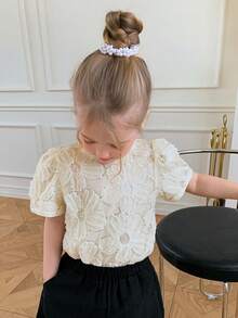 DAZY Girls (Small) Round Neck Short Sleeve Shirt - Apricot - View 7