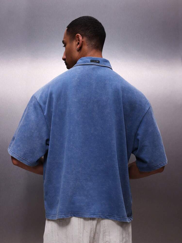 PLAYBOY X SUMWON Washed Quarter Zip Polo With Bunny Logo