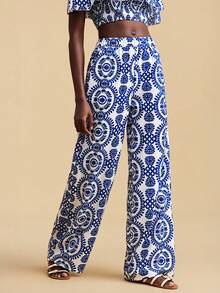 Travachic Women's Vacation Casual All-Over Print Off-Shoulder Ruffle Hem Crop Top And Long Pants 2-Piece Set - Multicolor - View 7