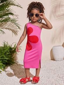 SHEIN 女童针织花卉图案褶皱吊带连衣裙 - 彩色 - 查看 1