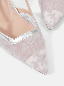 CUCCOO HITCHD 纯色拼接金属装饰简约休闲女式高跟鞋春季鞋款春假复活节舞会高跟鞋 - 銀色 - 查看 11