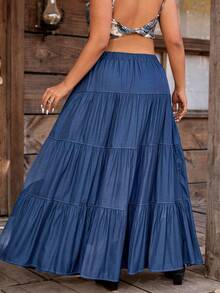 Nubod Plus Size Casual Vacation Multi-Layer Skirt Fall - Navy Blue - View 2