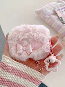 1pc Plush Bow Heart Earphone Case Compatible With Apple 1/2/3/4, Pro 3 With Star Pendant, Shockproof Earphone Cover (Earphones Not Included), Autumn/Winter - Pink - View 3