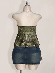 SHEIN ICON Top bandeau con estampado floral y nudo delantero, estilo vacacional para mujer - Verde - Ver 2