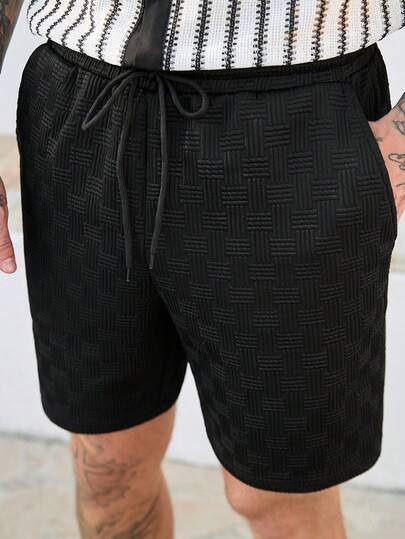 Manfinity CasualCool Men's Comfortable Striped Drawstring Elastic Waist Shorts, Suitable For Casual, Party, Gathering, Sports, Office, Spring And Autumn, Versatile Style Shorts For Self-Wear Or Gift