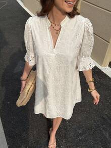 Solivie Women's Mid-Sleeve Printed Valentine's Day Spring/Summer Dress, Valentine's Day Outfit Summer Dress Vacation Outfits Women White Dress - White - View 9