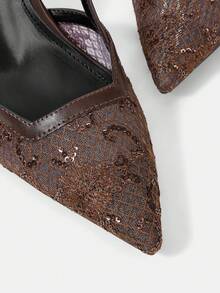 CUCCOO HITCHD 纯色拼接金属装饰简约休闲女式高跟鞋春季鞋款春假复活节舞会高跟鞋 - 摩卡棕 - 查看 10