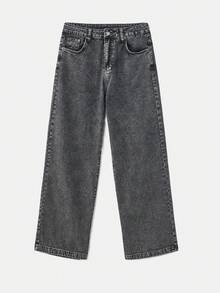 lacRébo Quần jeans ống rộng cạp thấp màu đen bạc, kiểu dáng thường ngày phong cách Pháp. - màu đen - Xem 8