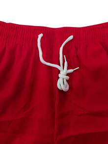 EGENSIO 男士纯色抽绳腰带工装口袋休闲裤 - 紅色 - 查看 6