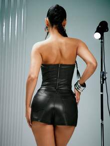 Denimoi 仿皮铆钉细节镂空性感束身胸衣 GNO 夜店装 演唱会服装 女孩之夜 - 黑色 - 查看 5