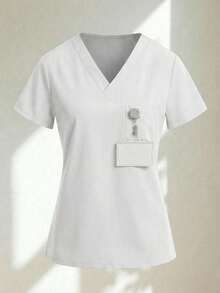 Set Surgical Uniform Set 2 Pieces Lady Woman Sleeve Short Neck V Pants Jogger Spring Comfy Drawstring - White - View 3