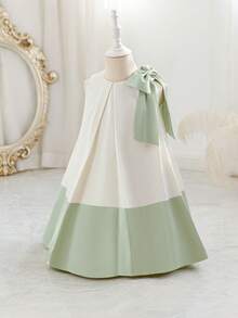 Glamorique Kids 女童春夏新款纯色缎面3D蝴蝶结设计派对连衣裙 - 綠色 - 查看 2