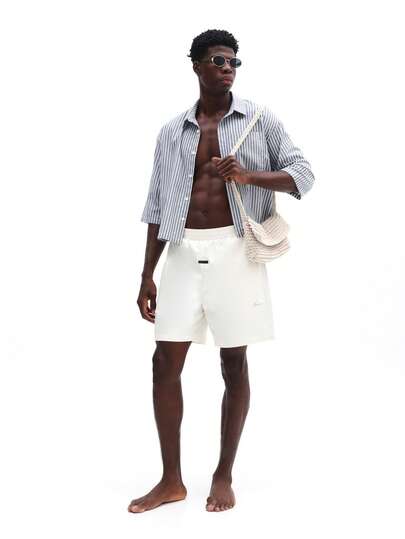 SUMWON 长款下摆泳裤 沙滩度假夏季泳装休闲冲浪短裤抽绳腰带泳池假日泳装