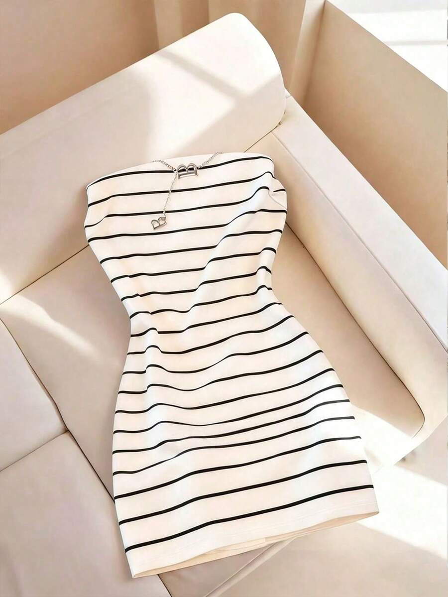 Resyla 女士休闲条纹修身吊带连衣裙，夏季 - 彩色 - 查看 1