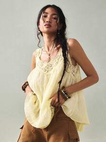 SoleilVie Women's Minimalist Patchwork Trim Camisole - Light Yellow - View 6