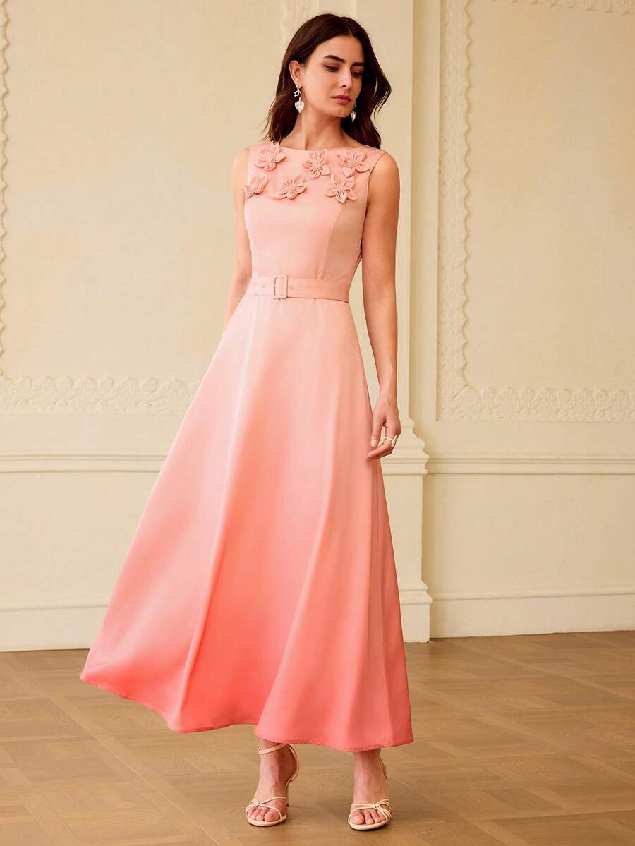 ZEYLAH 女士优雅花卉装饰长裙 - 藕粉色 - 查看 1