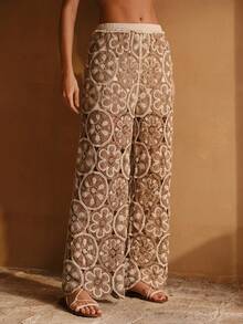 Swim Chiccia Women's Elegant New Hollow-Out Regular Beach Pants, Summer Vacation - Brown - View 5